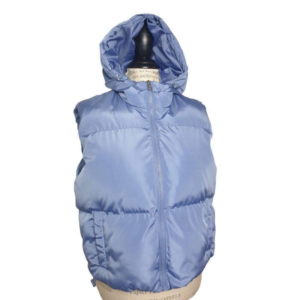 Charlotte Russe Womens Hooded Puffer Vest L Light Blue Cropped Y2K Streetwear